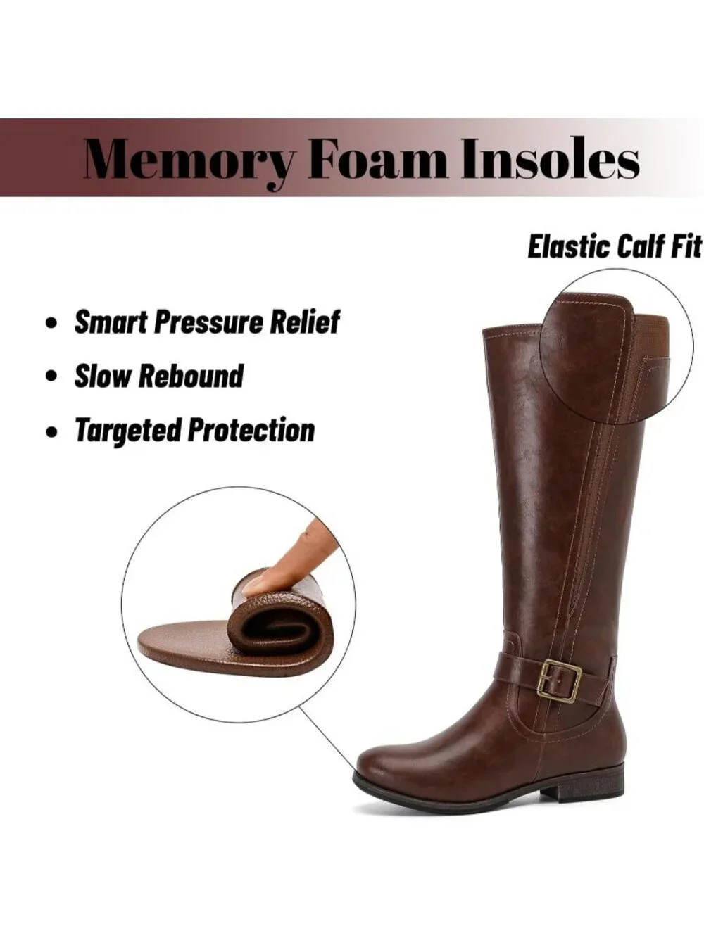 Women's Brown Leather Rubber Slouchy Knee High Comfortable Stylish Tall Boots